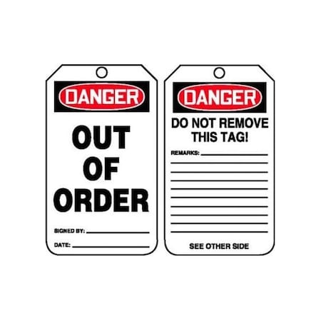 Accuform Safety Tags, DANGER OUT OF ORDER, 5.75in x 3.25in, PF-Cardstock, 25PK MDT231CTP